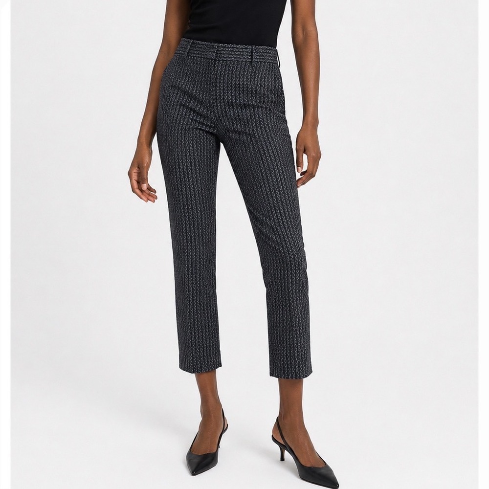 Theory‎ Treeca Shadow Jacquard Womens 8 Black Gray Cropped Pants Office Career